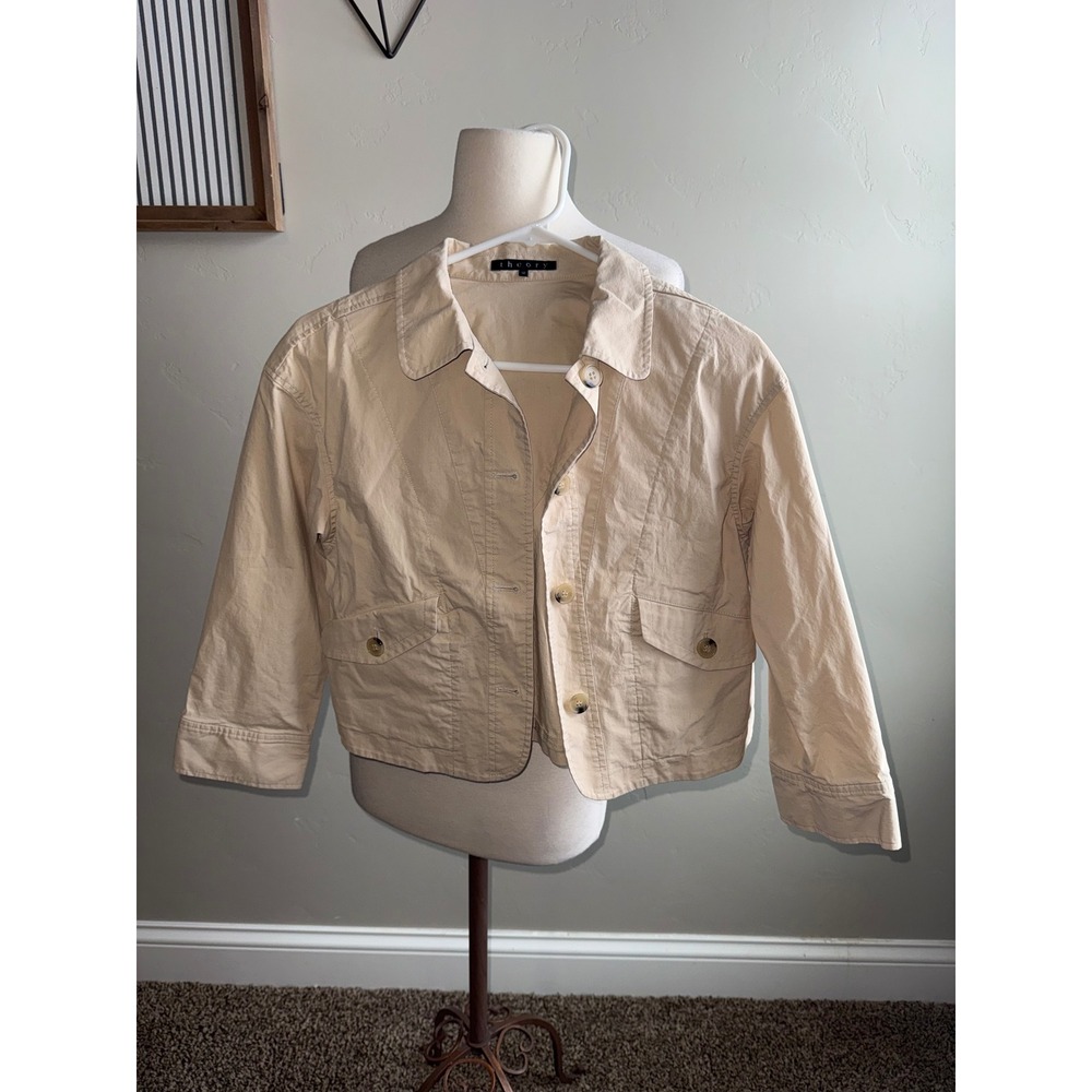 Theory‎ Beige Utility Cropped Jacket Size 12 Cotton Blend Women
